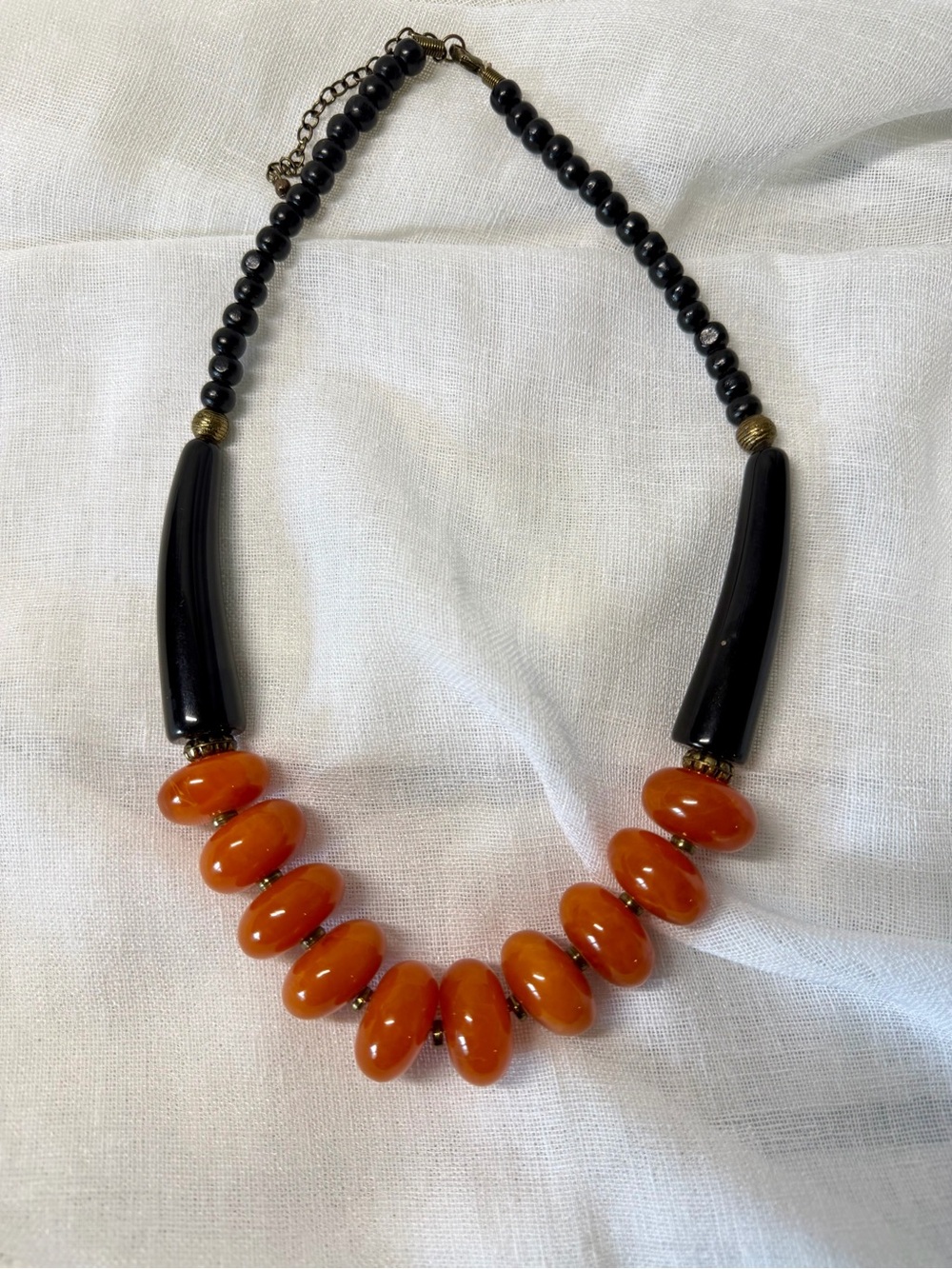 Vintage 1930s Chunky Bakelite Statement Necklace Orange & Black Tribal Boho